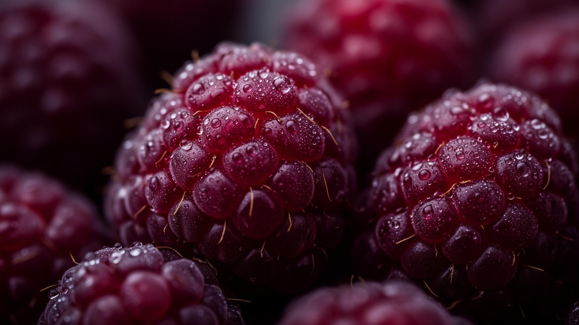 Macro photo of fresh raspberries with morning dew